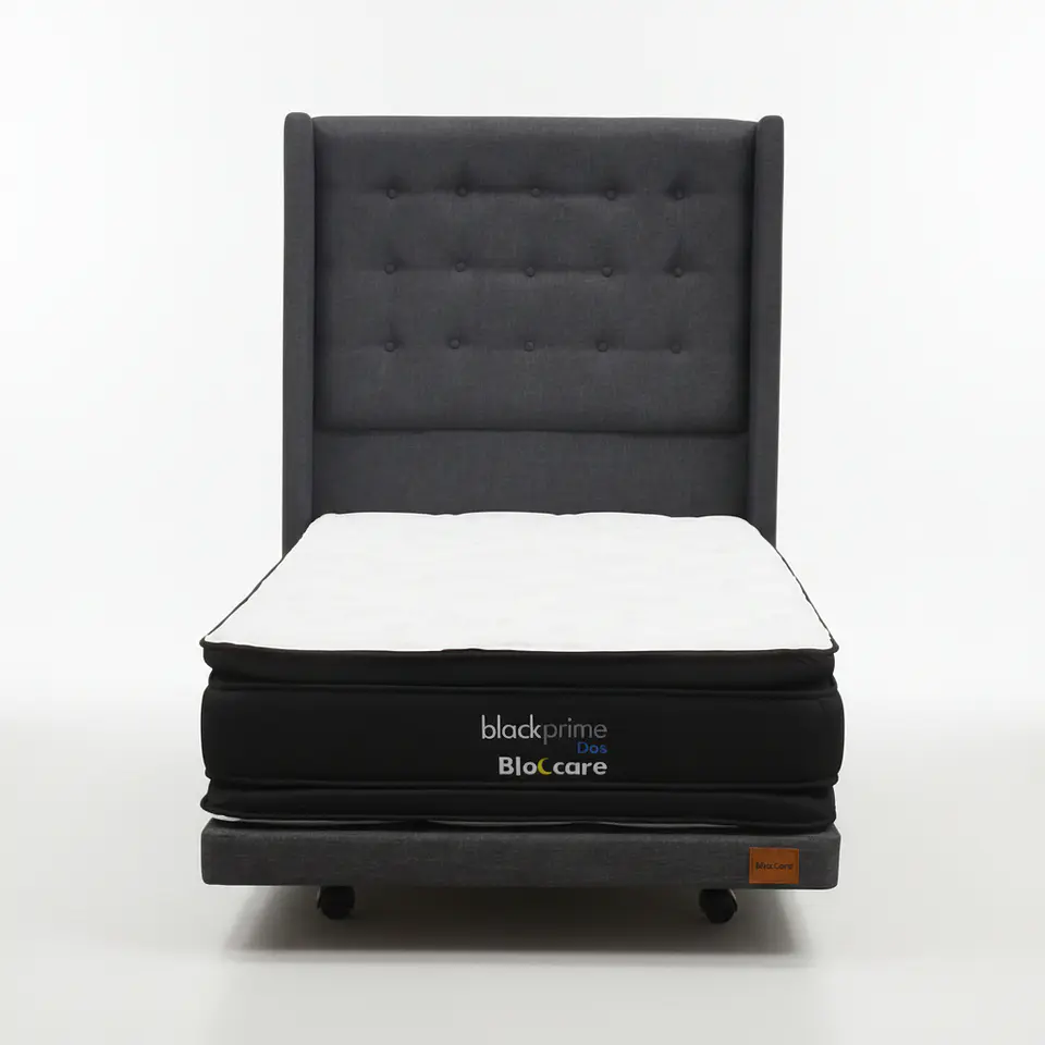 Cama 1.5 Plaza Box 8 cm + Colchon Black Prime - Modelo Dos + Respaldo / Con Ruedas A Eleccion (Gris) 9