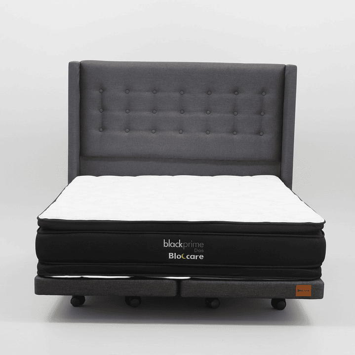 Cama 2 Plaza Box 8 cm + Colchon Black Prime - Modelo Dos + Respaldo / Con Ruedas A Eleccion (Gris) 8