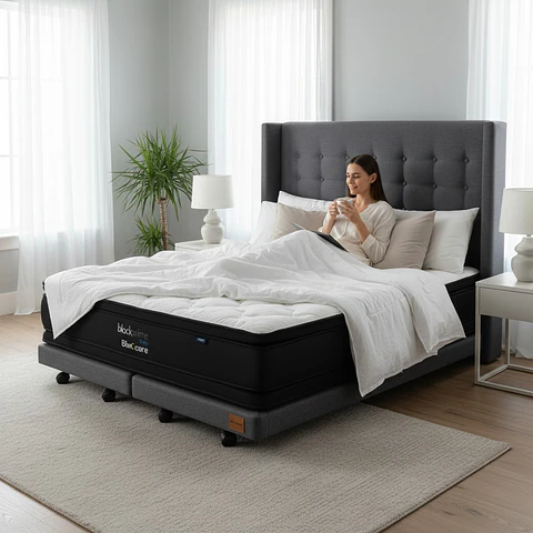Cama King Box 8 cm + Colchon Black Prime - Modelo Dos + Respaldo / Con Ruedas A Eleccion (Gris)