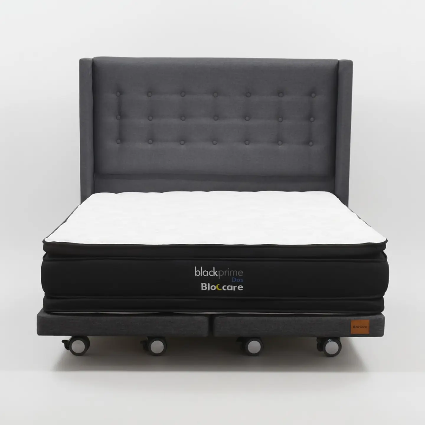 Cama King Box 8 cm + Colchon Black Prime - Modelo Dos + Respaldo / Con Ruedas A Eleccion (Gris) 2