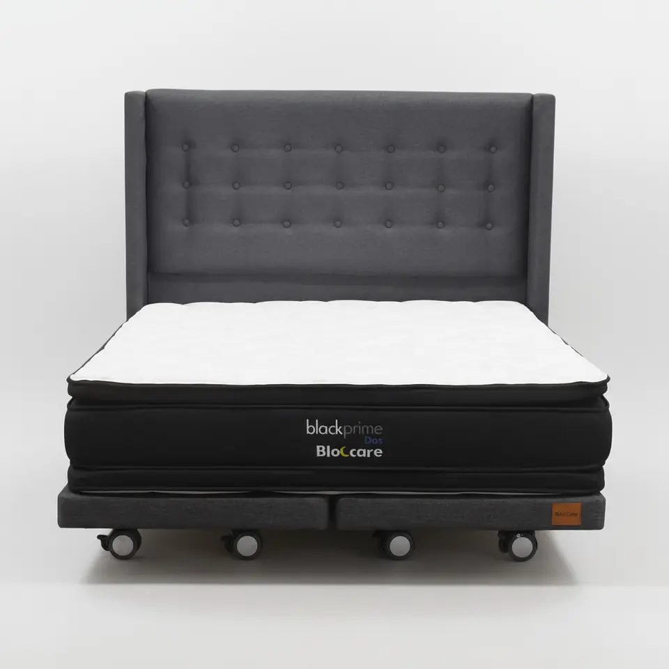 Cama King Box 8 cm + Colchon Black Prime - Modelo Dos + Respaldo / Con Ruedas A Eleccion (Gris) 2