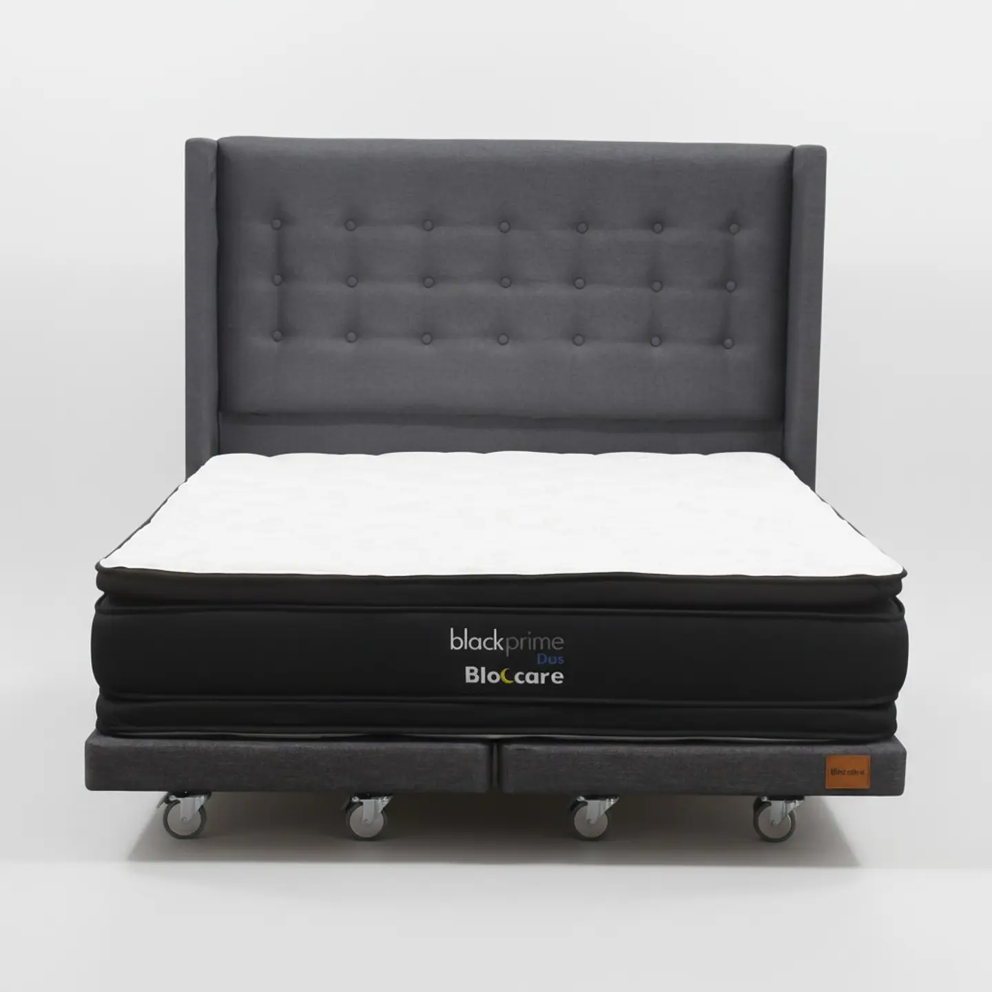 Cama King Box 8 cm + Colchon Black Prime - Modelo Dos + Respaldo / Con Ruedas A Eleccion (Gris) 4