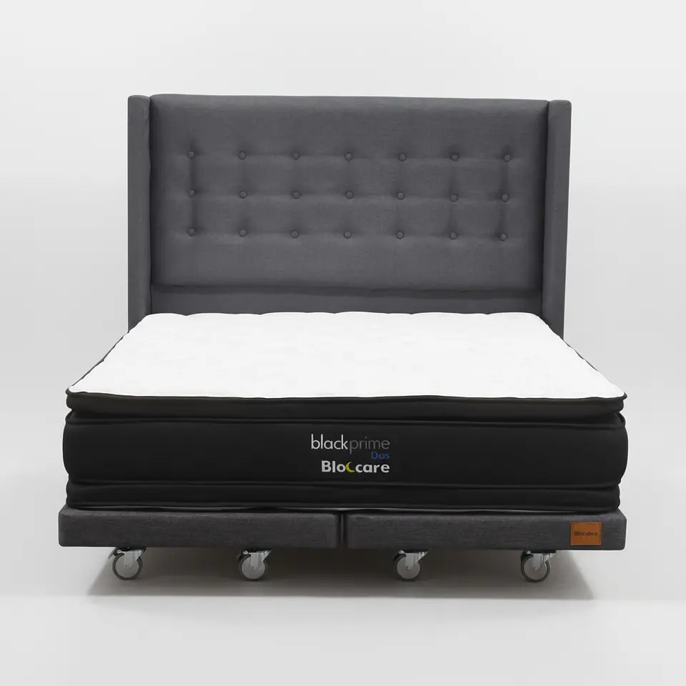 Cama King Box 8 cm + Colchon Black Prime - Modelo Dos + Respaldo / Con Ruedas A Eleccion (Gris) 4