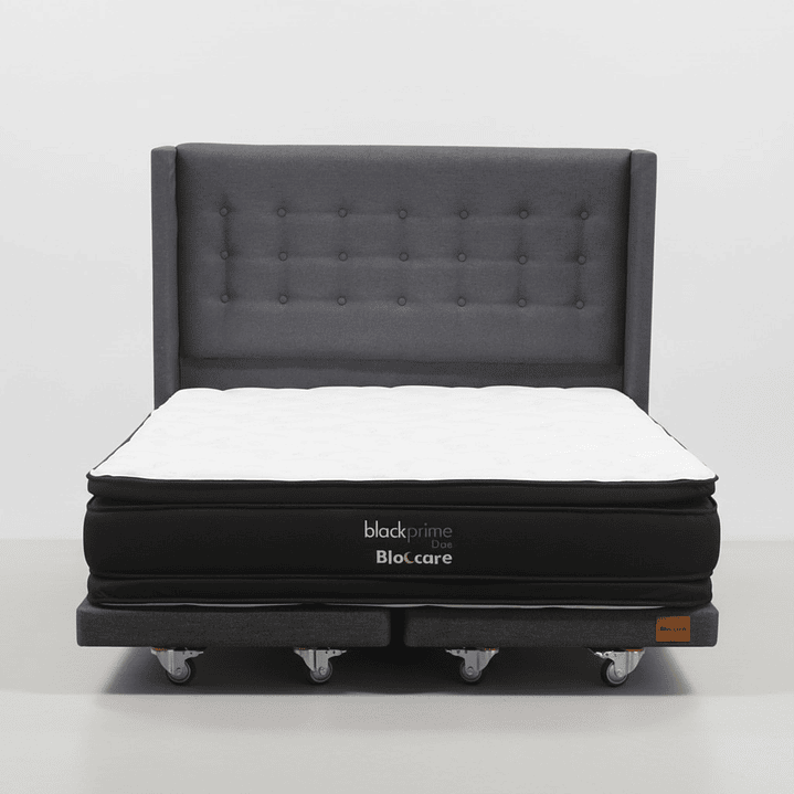 Cama King Box 8 cm + Colchon Black Prime - Modelo Dos + Respaldo / Con Ruedas A Eleccion (Gris) 6