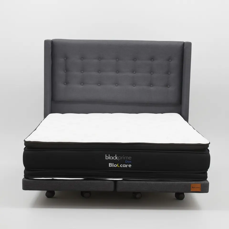 Cama King Box 8 cm + Colchon Black Prime - Modelo Dos + Respaldo / Con Ruedas A Eleccion (Gris) 8