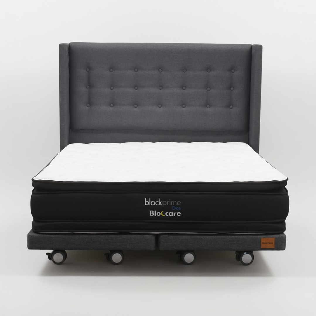 Cama Supe King Box 8 cm + Colchon Black Prime - Modelo Dos + Respaldo / Con Ruedas A Eleccion (Gris) 2