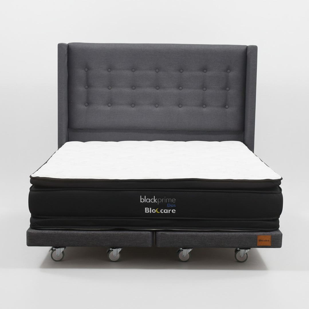 Cama Supe King Box 8 cm + Colchon Black Prime - Modelo Dos + Respaldo / Con Ruedas A Eleccion (Gris) 4