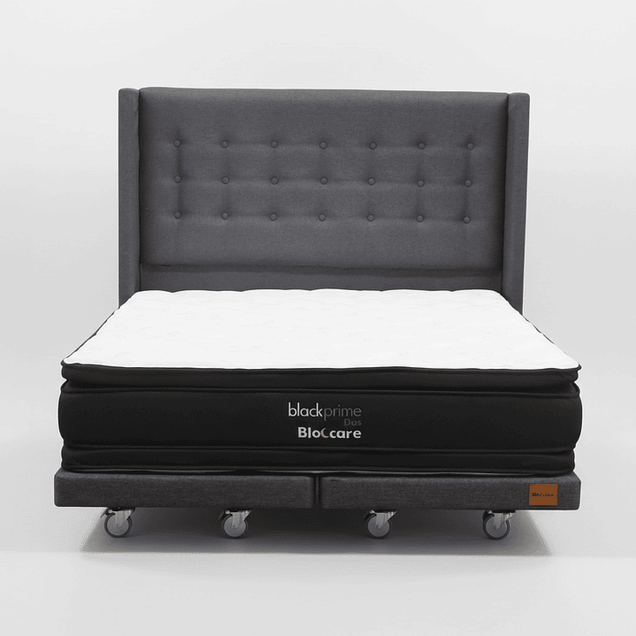 Cama Supe King Box 8 cm + Colchon Black Prime - Modelo Dos + Respaldo / Con Ruedas A Eleccion (Gris) 4