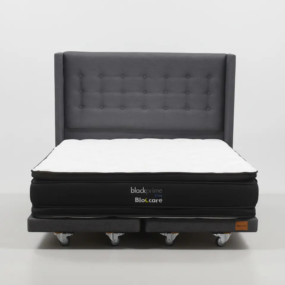 Cama Supe King Box 8 cm + Colchon Black Prime - Modelo Dos + Respaldo / Con Ruedas A Eleccion (Gris) 6