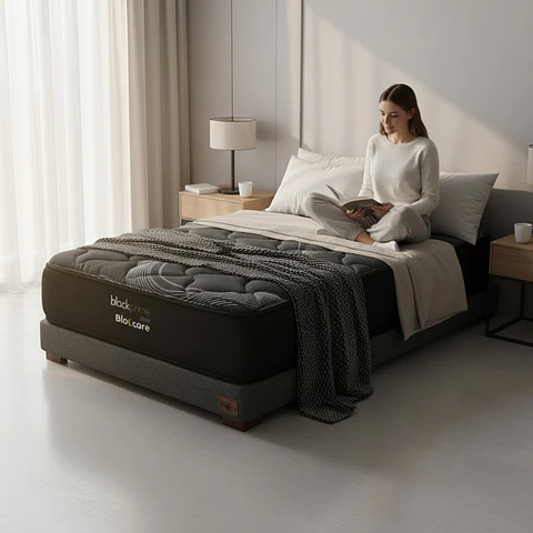 Cama 1 Plaza Box 13 cm + Colchon Black Prime - Modelo Uno / Con Patas De Madera (Gris)