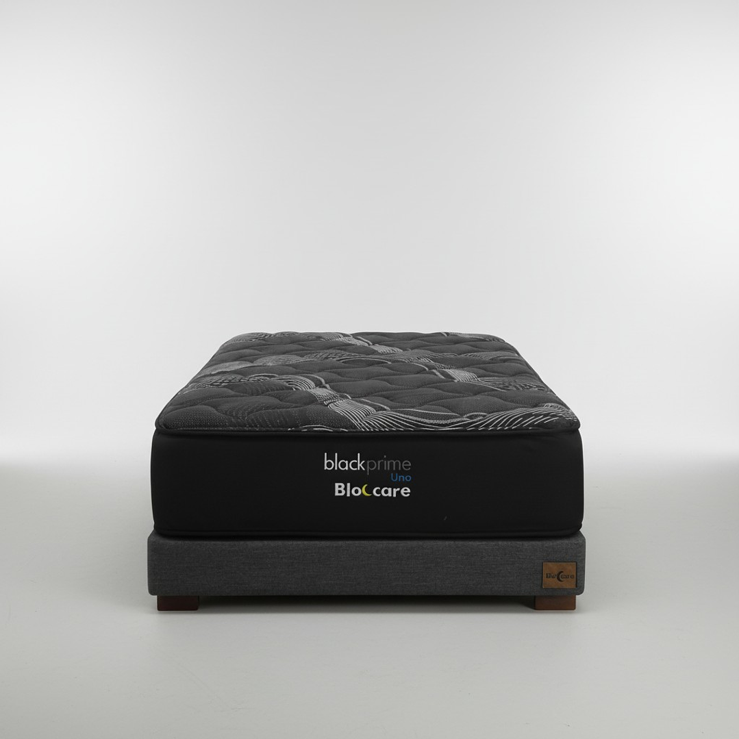 Cama 1 Plaza Box 13 cm + Colchon Black Prime - Modelo Uno / Con Patas De Madera (Gris) 2