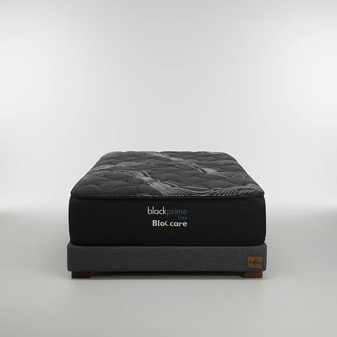 Cama 1 Plaza Box 13 cm + Colchon Black Prime - Modelo Uno / Con Patas De Madera (Gris)