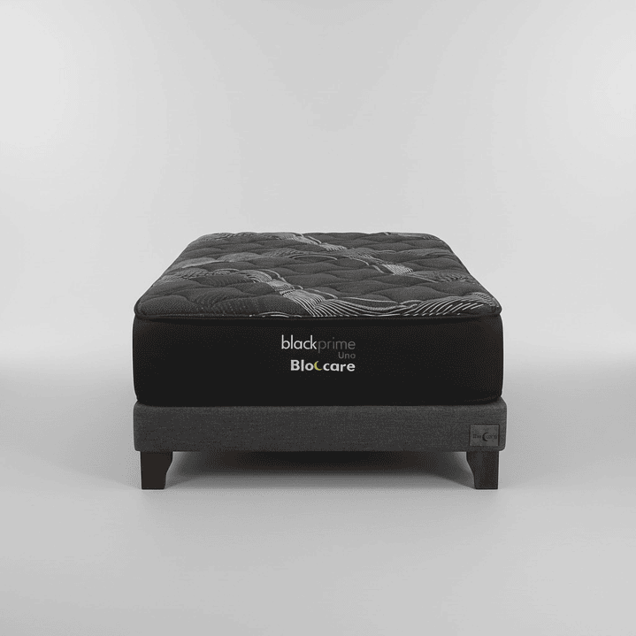 Cama 1 Plaza Box 13 cm + Colchon Black Prime - Modelo Uno / Con Patas De Madera (Gris) 4