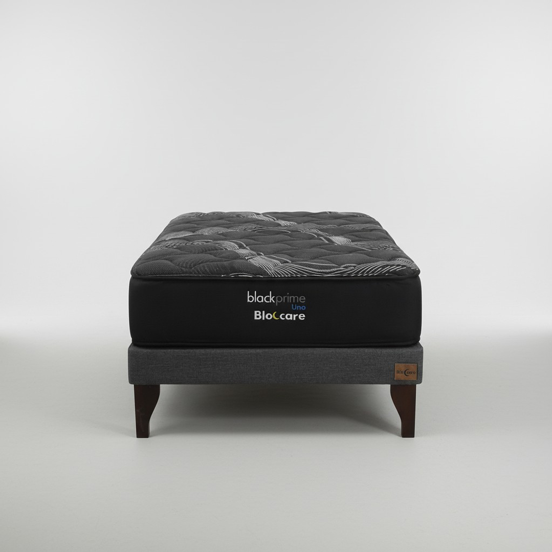 Cama 1 Plaza Box 13 cm + Colchon Black Prime - Modelo Uno / Con Patas De Madera (Gris) 6