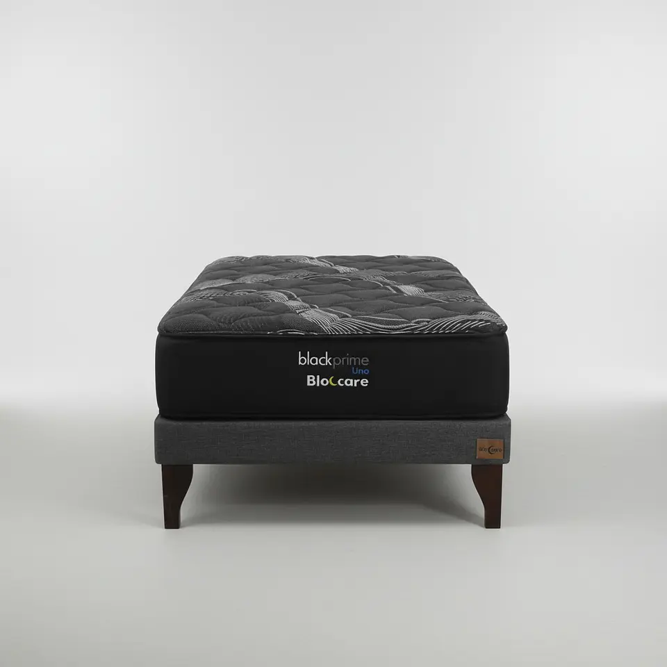 Cama 1 Plaza Box 13 cm + Colchon Black Prime - Modelo Uno / Con Patas De Madera (Gris) 6