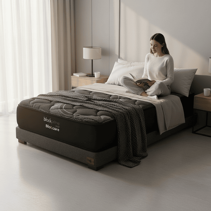 Cama 1.5 Plaza Box 13 cm + Colchon Black Prime - Modelo Uno / Con Patas De Madera (Gris) 1