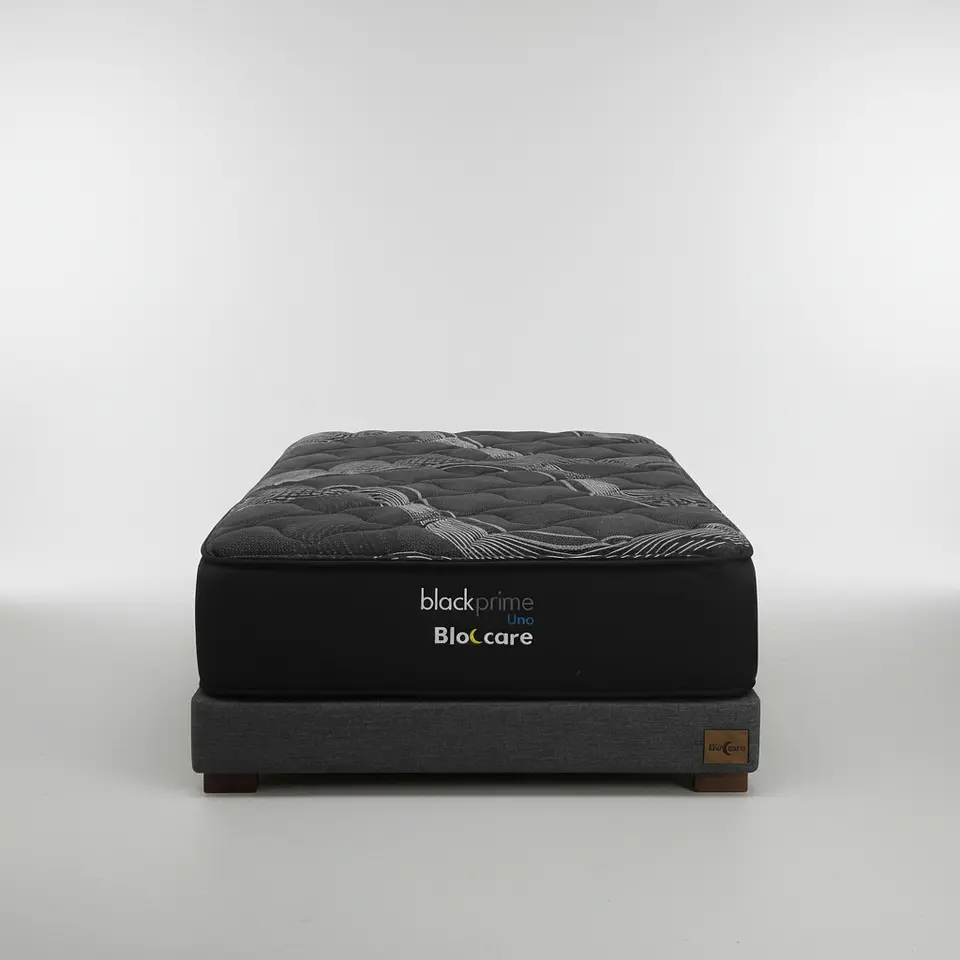 Cama 1.5 Plaza Box 13 cm + Colchon Black Prime - Modelo Uno / Con Patas De Madera (Gris) 2