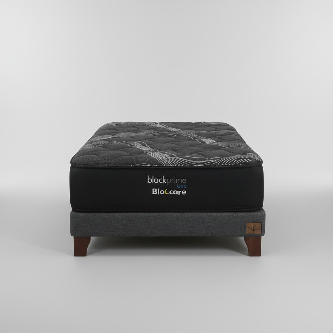 Cama 1.5 Plaza Box 13 cm + Colchon Black Prime - Modelo Uno / Con Patas De Madera (Gris) 4