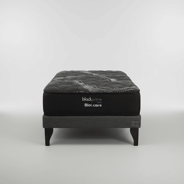 Cama 1.5 Plaza Box 13 cm + Colchon Black Prime - Modelo Uno / Con Patas De Madera (Gris) 6