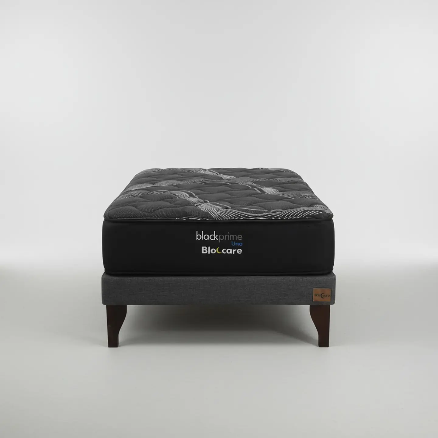Cama 1.5 Plaza Box 13 cm + Colchon Black Prime - Modelo Uno / Con Patas De Madera (Gris) 6