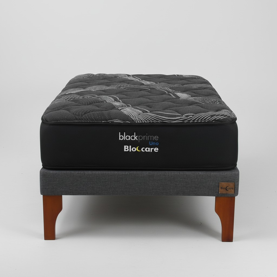 Cama 1.5 Plaza Box 13 cm + Colchon Black Prime - Modelo Uno / Con Patas De Madera (Gris) 8