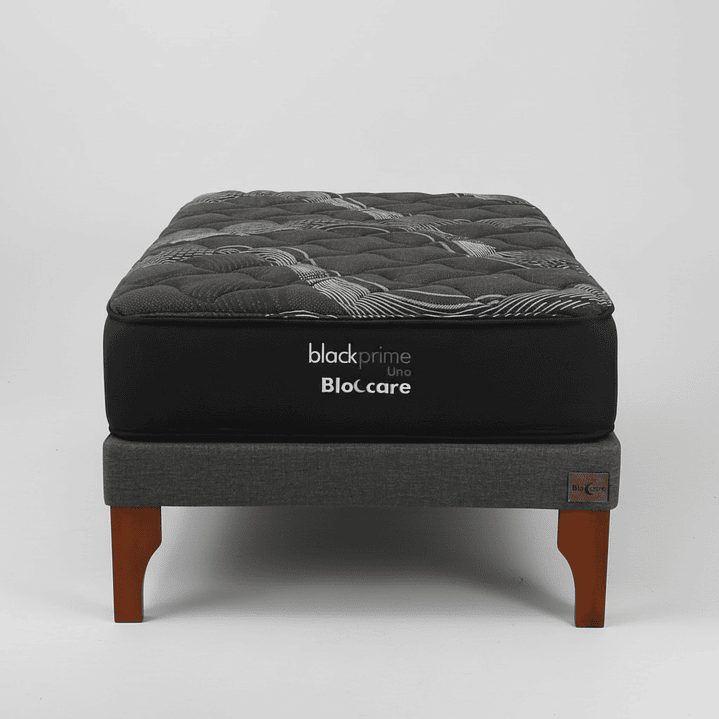 Cama 1.5 Plaza Box 13 cm + Colchon Black Prime - Modelo Uno / Con Patas De Madera (Gris) 8
