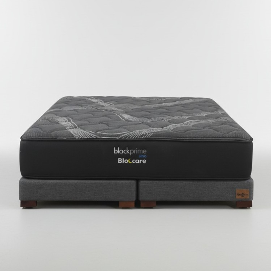 Cama 2 Plaza Box 13 cm + Colchon Black Prime - Modelo Uno / Con Patas De Madera (Gris) 2