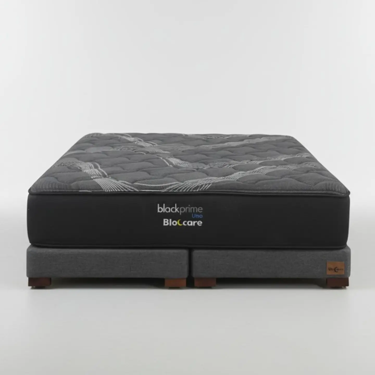 Cama 2 Plaza Box 13 cm + Colchon Black Prime - Modelo Uno / Con Patas De Madera (Gris) 2