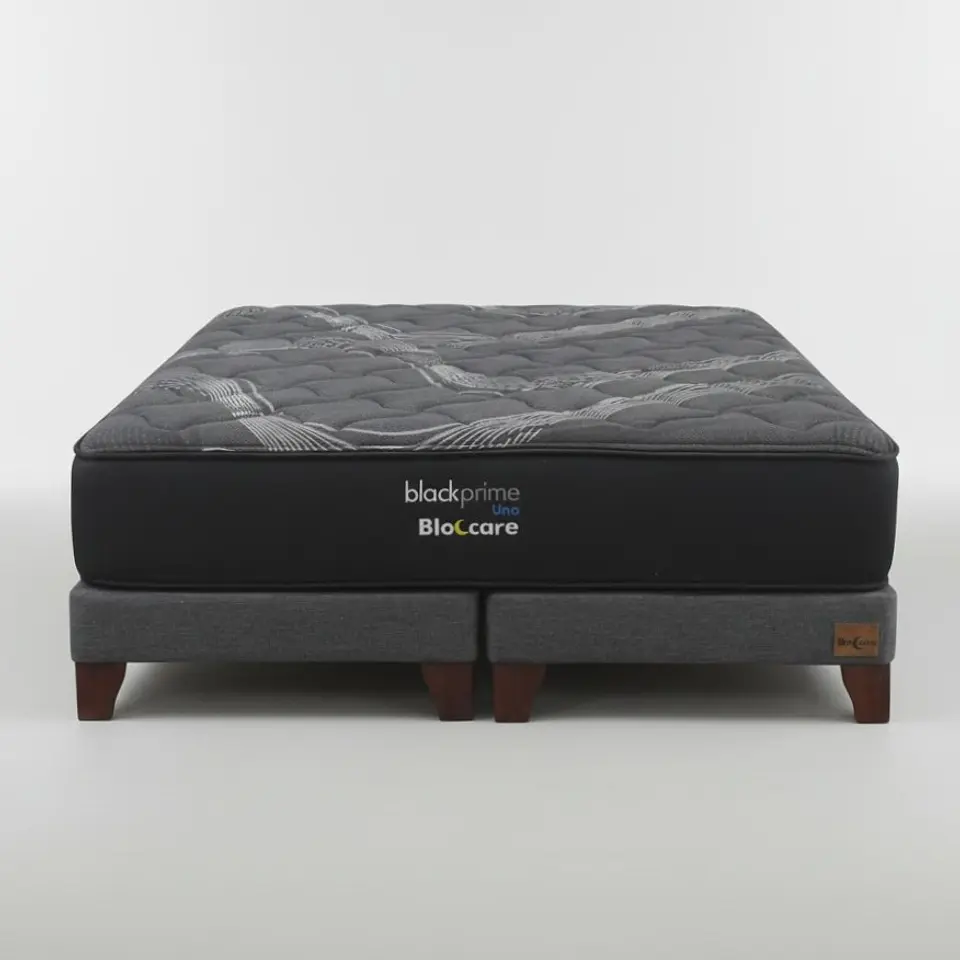 Cama 2 Plaza Box 13 cm + Colchon Black Prime - Modelo Uno / Con Patas De Madera (Gris) 4