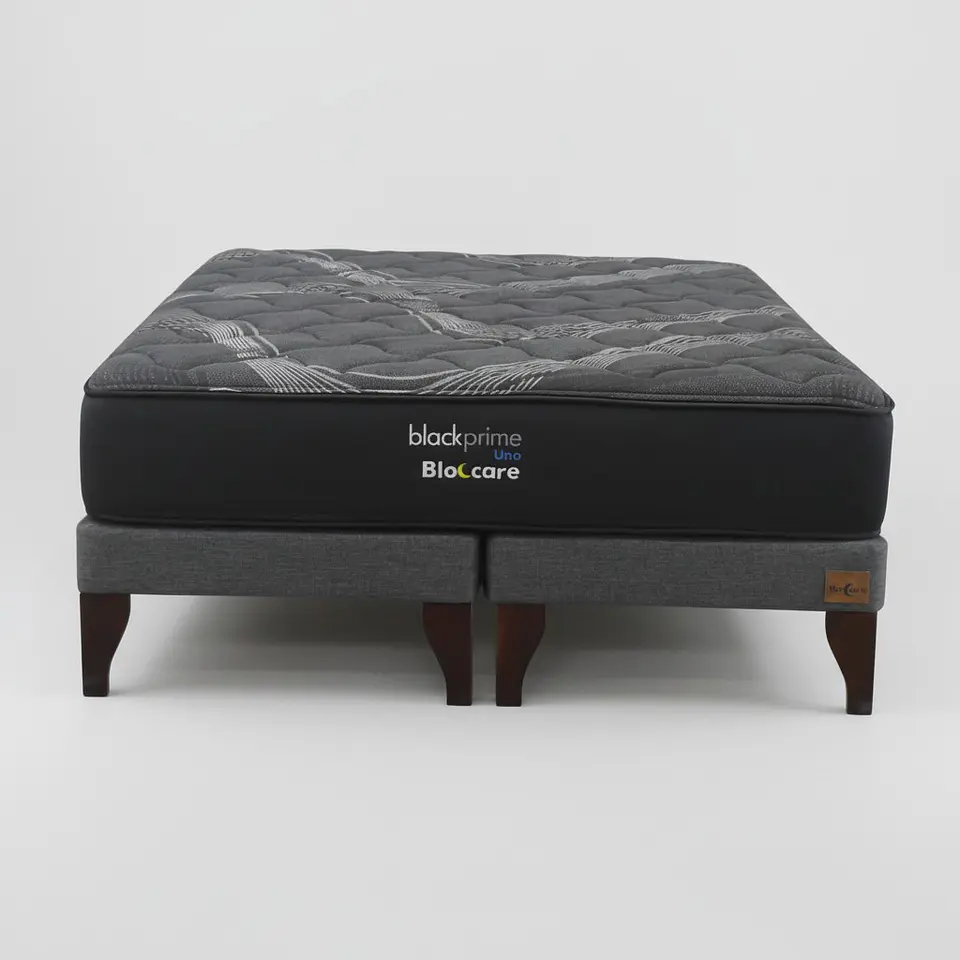 Cama 2 Plaza Box 13 cm + Colchon Black Prime - Modelo Uno / Con Patas De Madera (Gris) 6