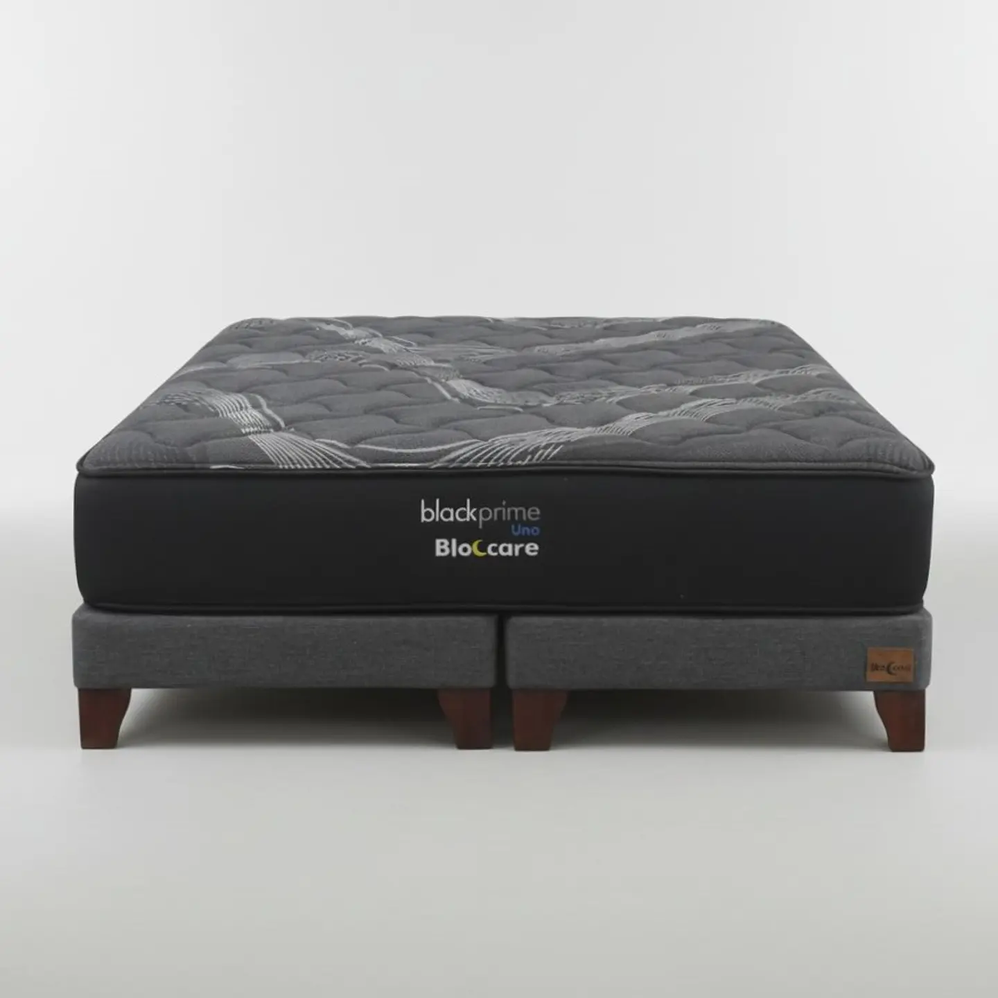 Cama King Box 13 cm + Colchon Black Prime - Modelo Uno / Con Patas De Madera (Gris) 4