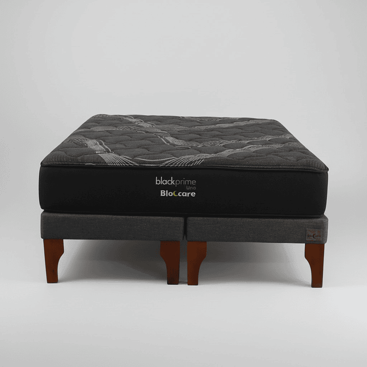 Cama King Box 13 cm + Colchon Black Prime - Modelo Uno / Con Patas De Madera (Gris) 8