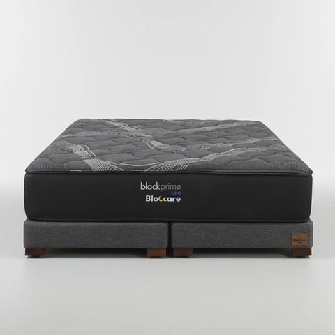 Cama Super King Box 13 cm + Colchon Black Prime - Modelo Uno / Con Patas De Madera (Gris)
