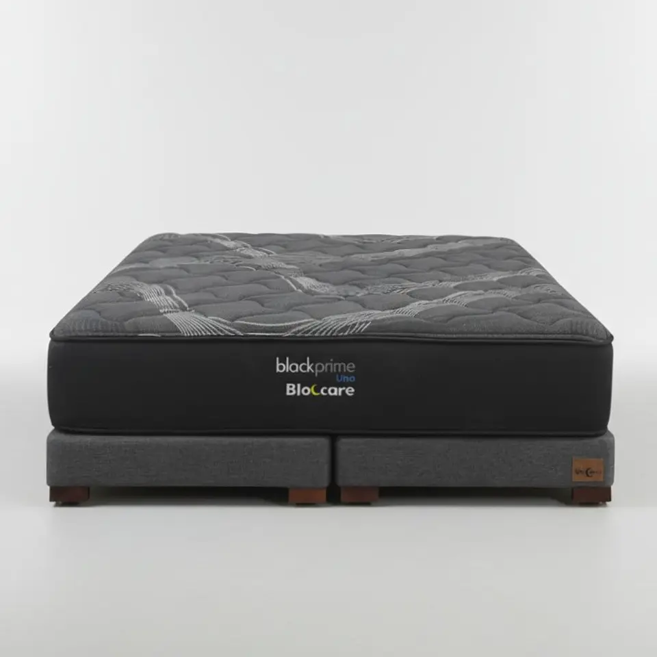 Cama Super King Box 13 cm + Colchon Black Prime - Modelo Uno / Con Patas De Madera (Gris) 2