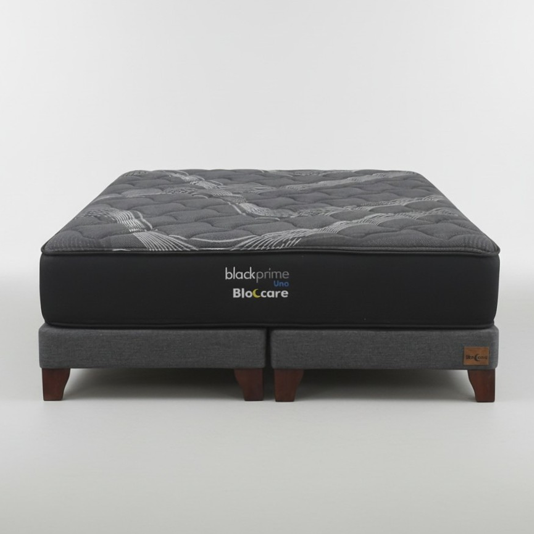 Cama Super King Box 13 cm + Colchon Black Prime - Modelo Uno / Con Patas De Madera (Gris) 4