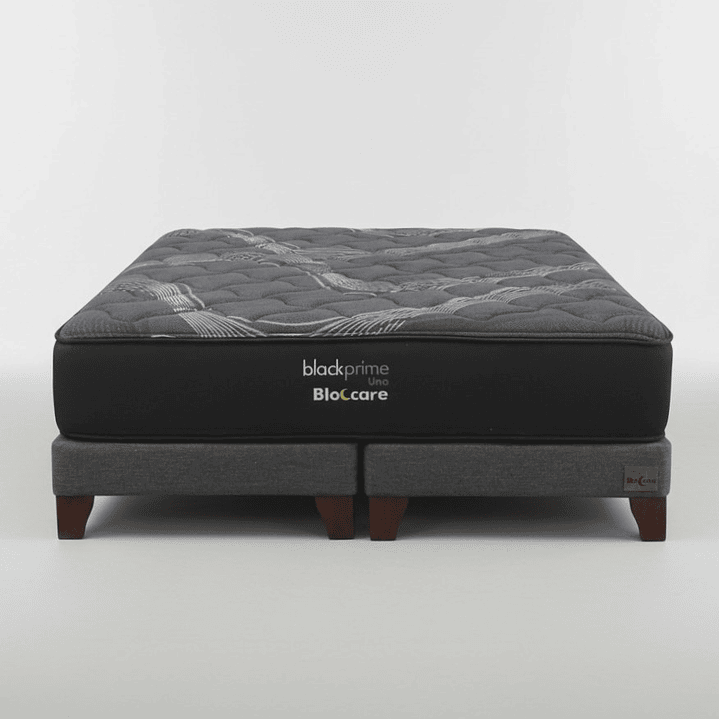 Cama Super King Box 13 cm + Colchon Black Prime - Modelo Uno / Con Patas De Madera (Gris) 4