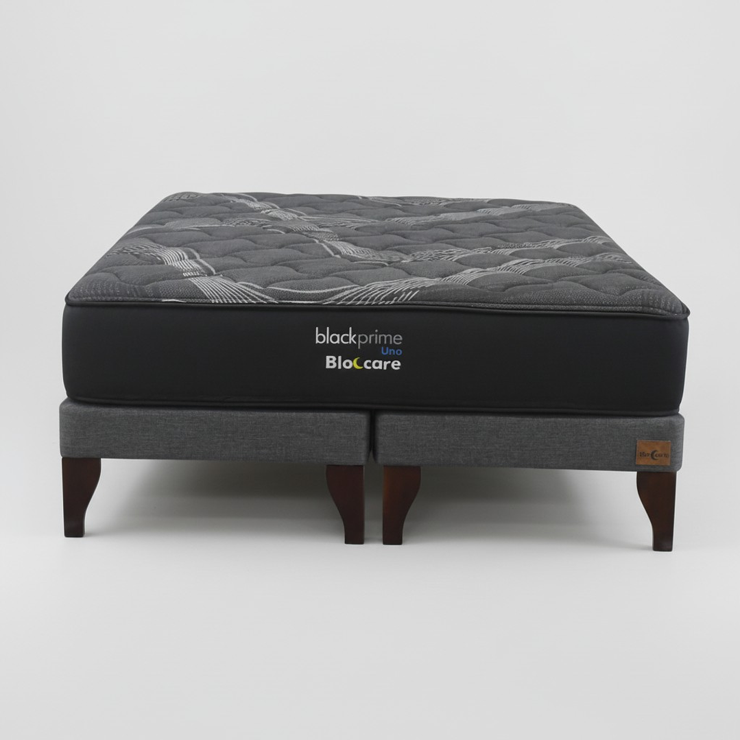 Cama Super King Box 13 cm + Colchon Black Prime - Modelo Uno / Con Patas De Madera (Gris) 6