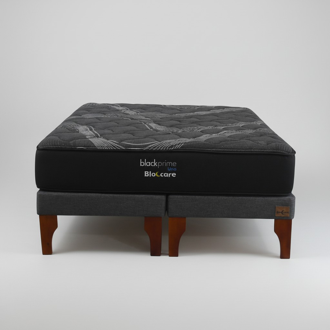 Cama Super King Box 13 cm + Colchon Black Prime - Modelo Uno / Con Patas De Madera (Gris) 8