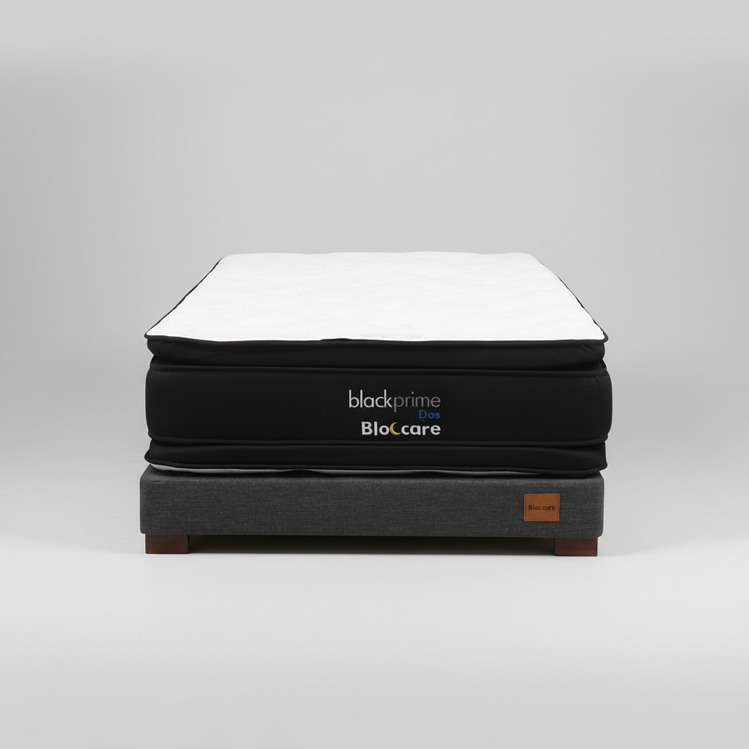 Cama 1.5 Plaza Box 13 cm + Colchon Black Prime - Modelo Dos - Patas De Madera (Gris) 2