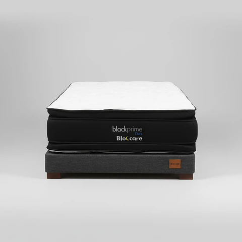 Cama 1.5 Plaza Box 13 cm + Colchon Black Prime - Modelo Dos - Patas De Madera (Gris)
