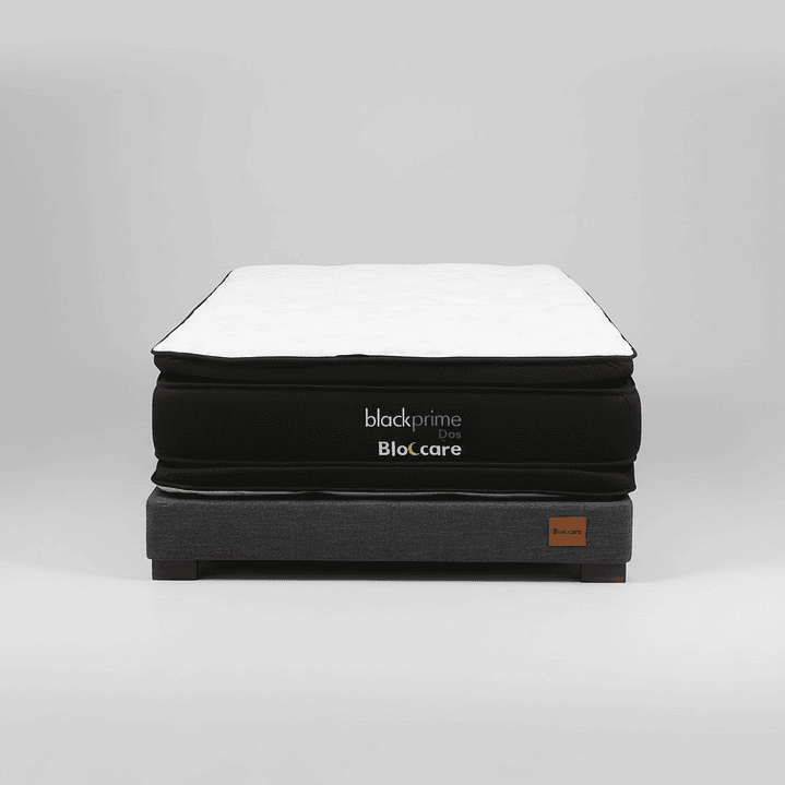 Cama 1.5 Plaza Box 13 cm + Colchon Black Prime - Modelo Dos - Patas De Madera (Gris) 2