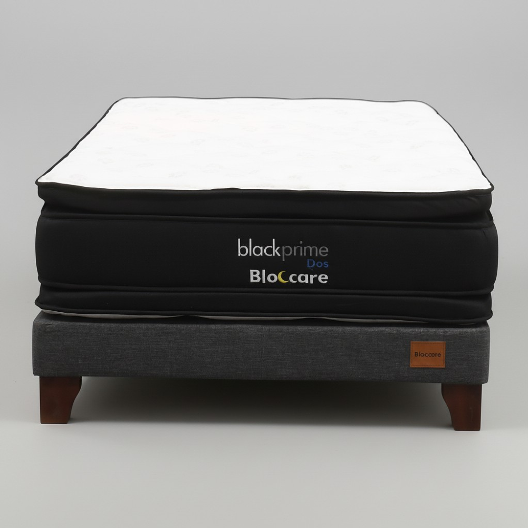 Cama 1.5 Plaza Box 13 cm + Colchon Black Prime - Modelo Dos - Patas De Madera (Gris) 4
