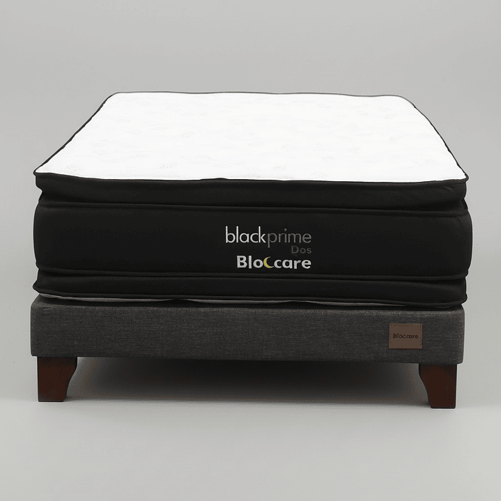 Cama 1.5 Plaza Box 13 cm + Colchon Black Prime - Modelo Dos - Patas De Madera (Gris) 4