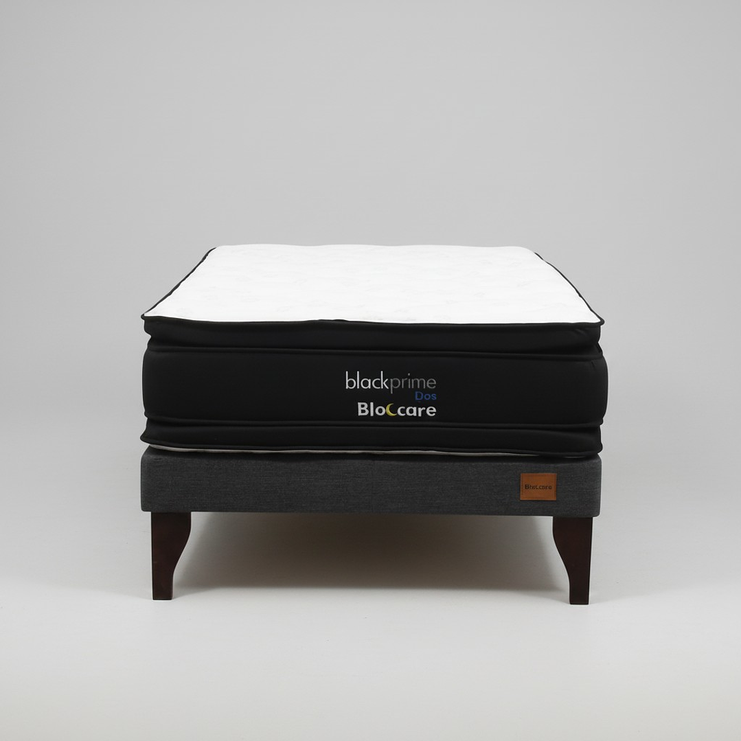 Cama 1.5 Plaza Box 13 cm + Colchon Black Prime - Modelo Dos - Patas De Madera (Gris) 6