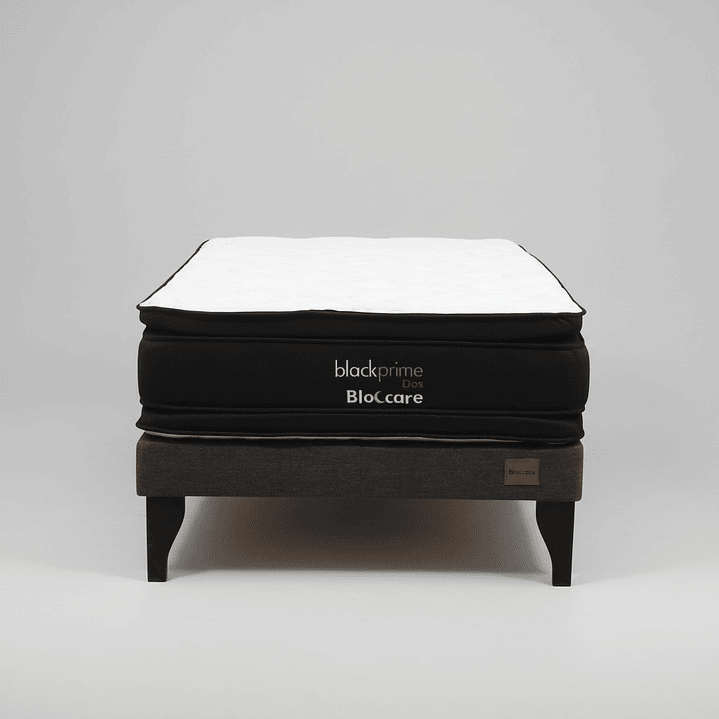 Cama 1.5 Plaza Box 13 cm + Colchon Black Prime - Modelo Dos - Patas De Madera (Gris) 6