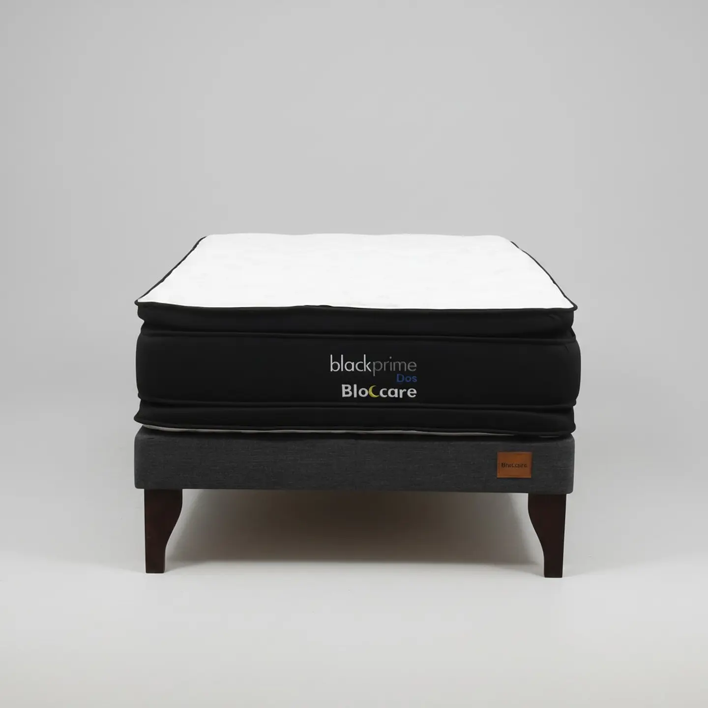 Cama 1.5 Plaza Box 13 cm + Colchon Black Prime - Modelo Dos - Patas De Madera (Gris) 6