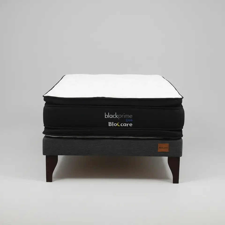 Cama 1.5 Plaza Box 13 cm + Colchon Black Prime - Modelo Dos - Patas De Madera (Gris) 6