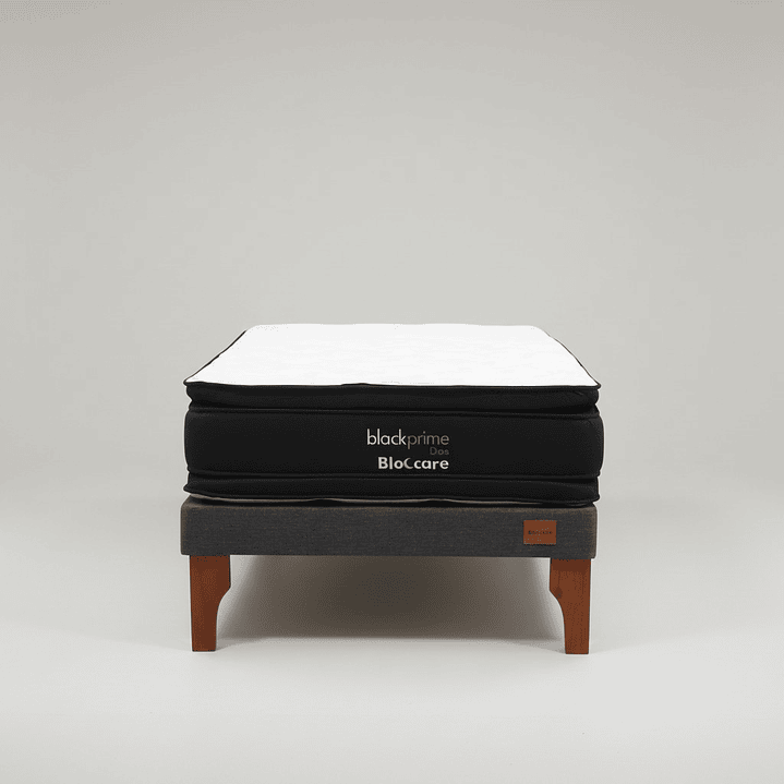 Cama 1.5 Plaza Box 13 cm + Colchon Black Prime - Modelo Dos - Patas De Madera (Gris) 8