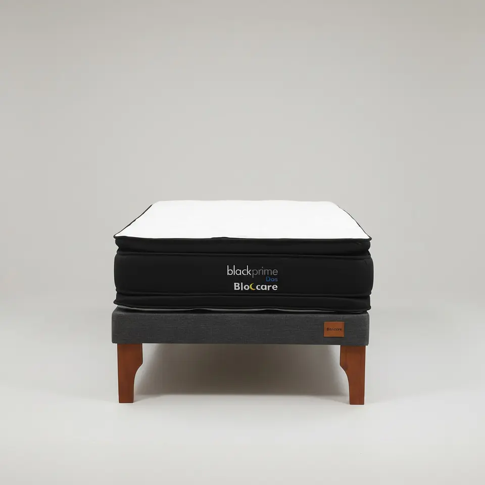 Cama 1.5 Plaza Box 13 cm + Colchon Black Prime - Modelo Dos - Patas De Madera (Gris) 8