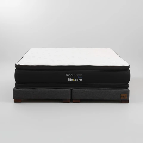 Cama 2 Plaza Box 13 cm + Colchon Black Prime - Modelo Dos - Patas De Madera (Gris)